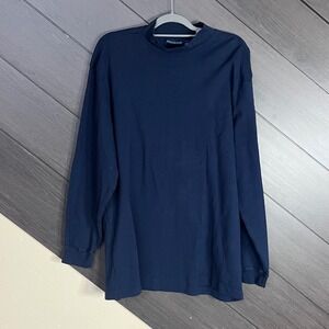 John Ashford Men's Mock Neck Long Sleeve Shirt XXL Navy 100% Cotton Casual